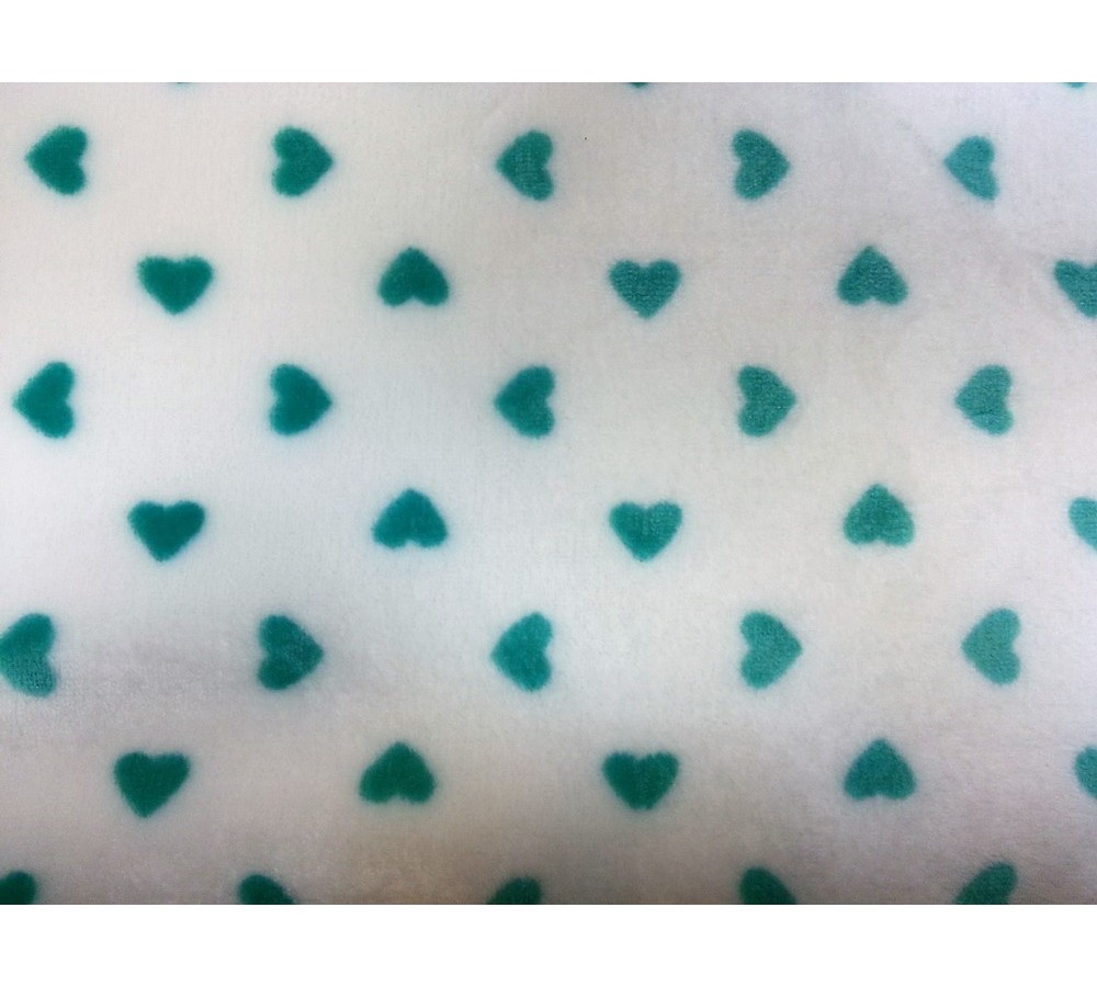 Cream-turquoise heart figured soft bedcover material