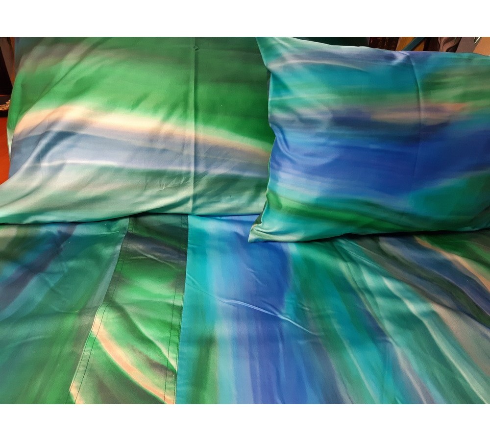 Kék és zöld hullámmintás pamutsztén ágynemű