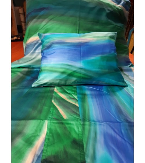Kék és zöld hullámmintás pamutsztén ágynemű